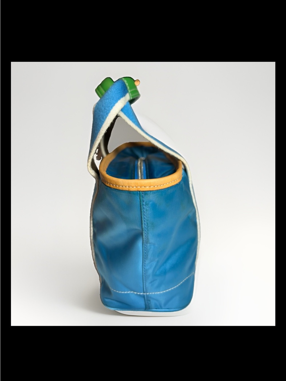 Coach Mini Satin-Nylon Tote Bag-Ocean Blue/Grass Green Leather-2004 Style: #1893 - Picture 4 of 14